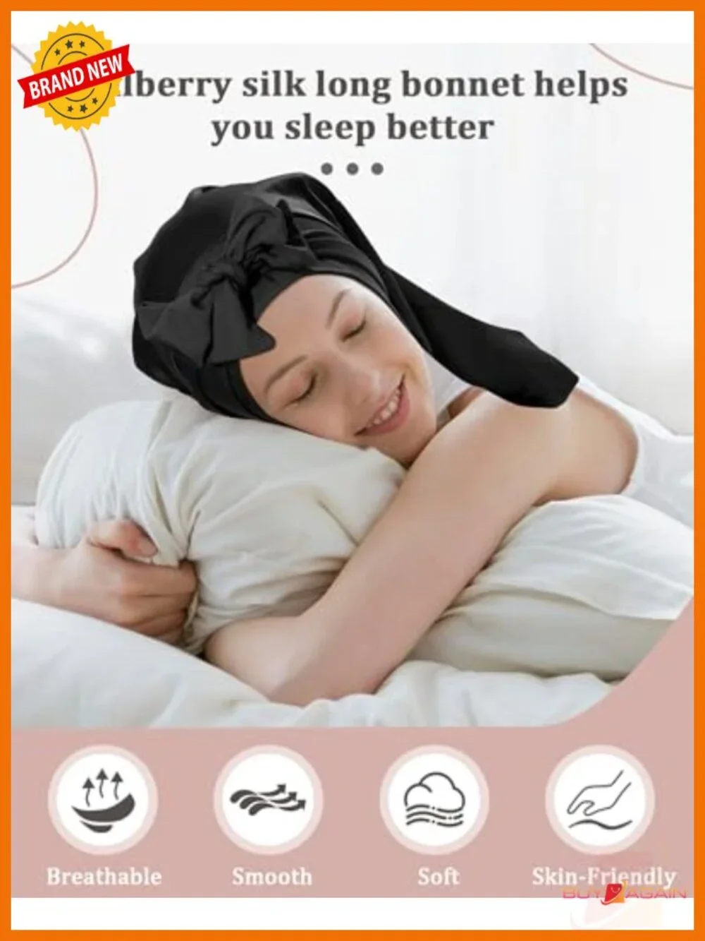 100% Mulberry Silk Sleep Bonnet for Long Hair Adjustable Women's Night Cap